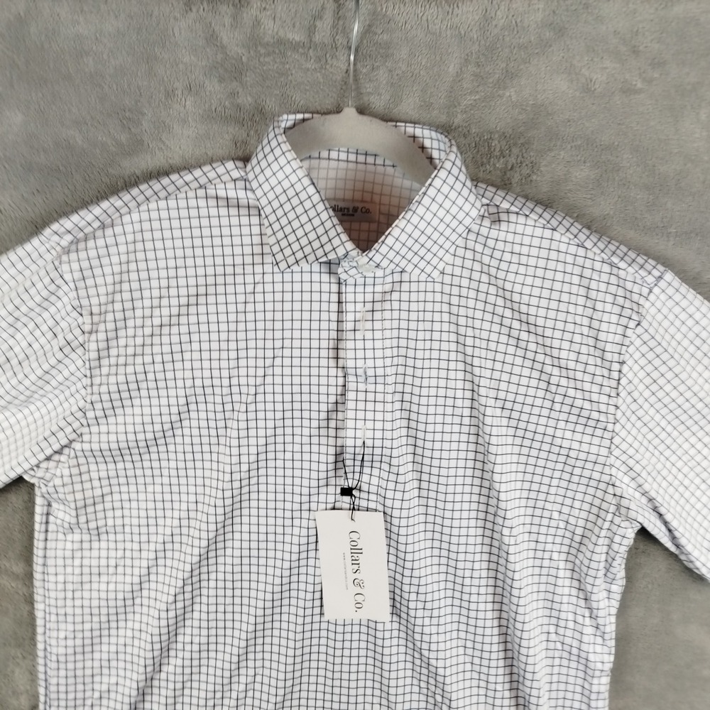 NWT Collars and Co Polo Shirt Mens Medium Blue Check Preppy Dress Collar - Picture 1 of 13